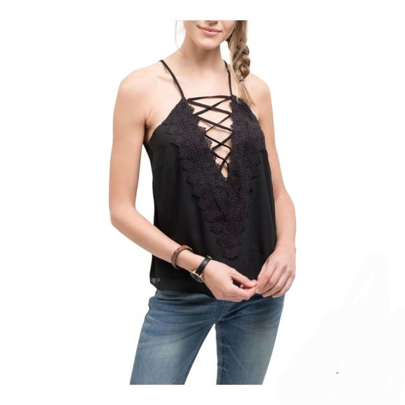 WAYF Where are you from EMBROIDERED LACE-UP CAMI NWOT - Picture 1 of 10